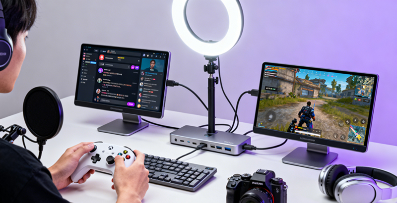 可连接麦克风与补光灯拓展坞