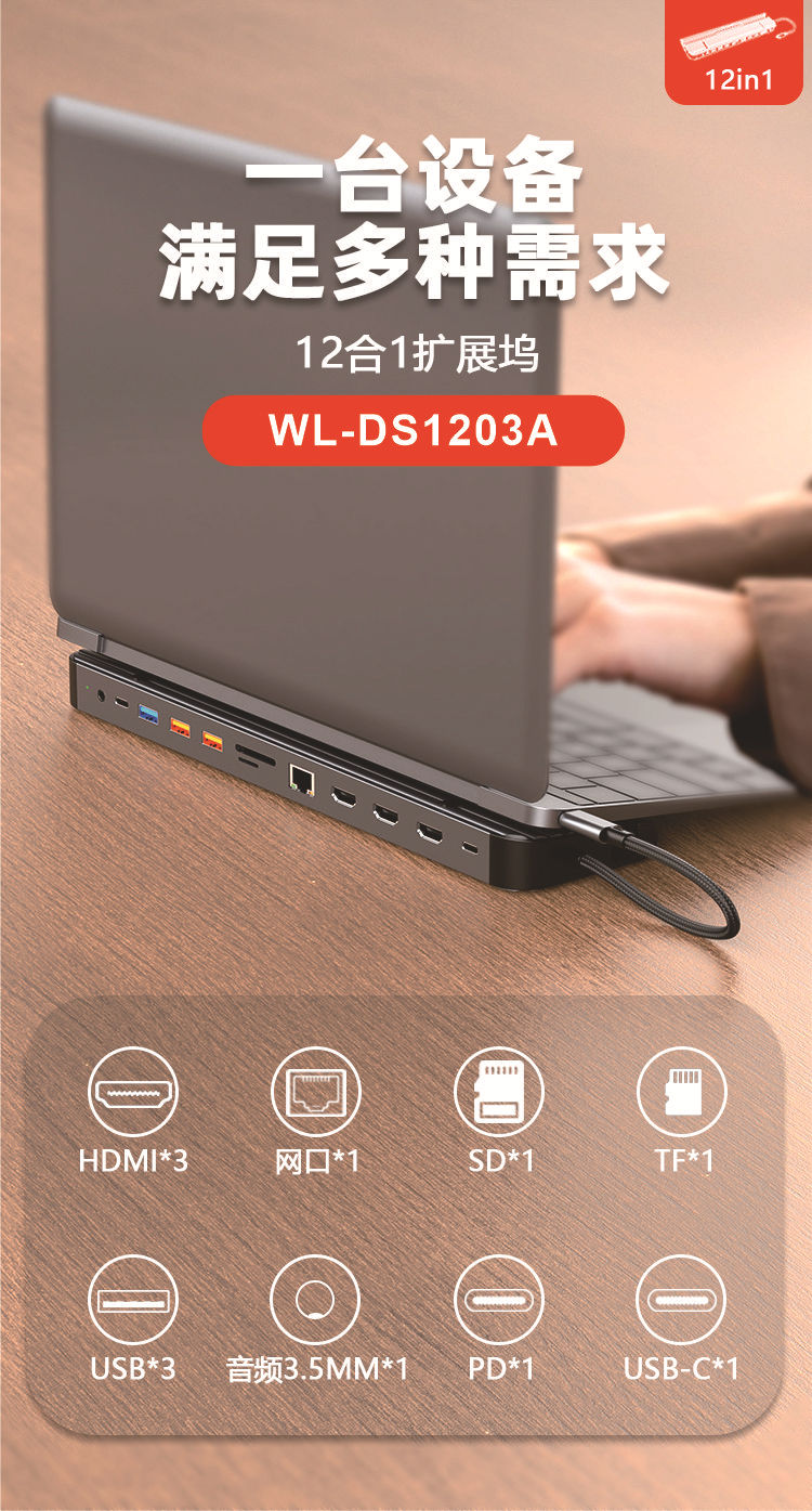 WL-DS1203A 12 合 1 多功能 Type-C 扩展坞